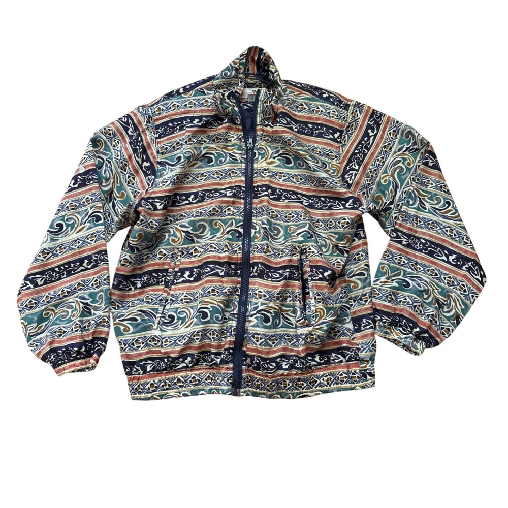 Silk Exposure Jacket Women Multicolor Abstract Print Vintage Silk Bomber SIZE PM